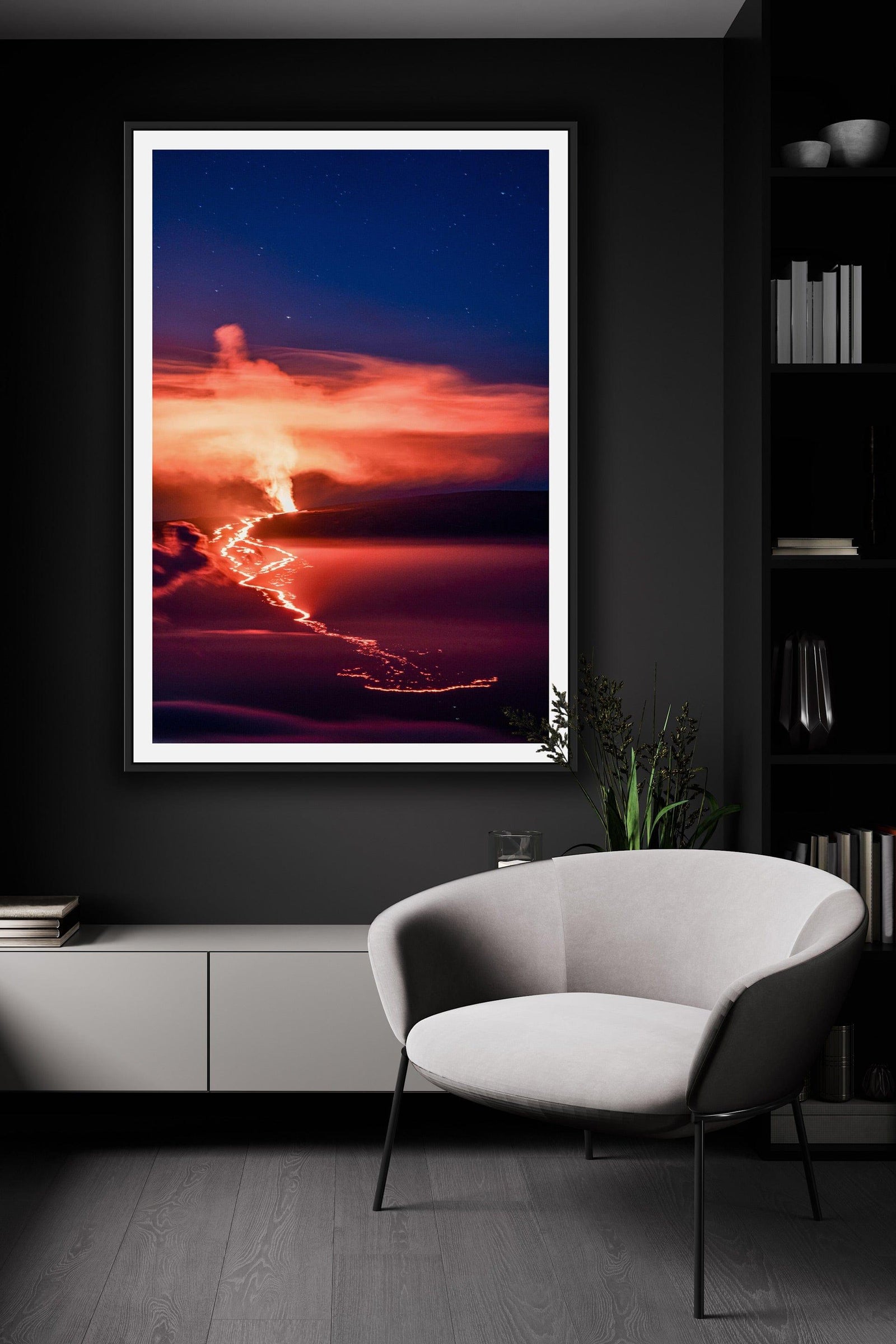 Nocturnal Inferno | Mauna Loa's 2022 Eruption - Maui Fine Art Collective - 3500-5500, 800-3500, Acrylic, Artwork, Best Wall Artwork, Big Island, black, blue, Canvas, clouds, Hawaii, Hawaii Island, Island, Lance Ehrecke, maui, Maui Hawaii Fine Art Photography, Maui Hawaii Wall Art, Mauna Loa, Metal, Mountains, New Moments, open-edition, orange, over-5500, Prints, Purple, size-16-x-24, size-24-x-36, size-40-x-60, Stars, Sunrise, vertical, Visual Artwork, yellow