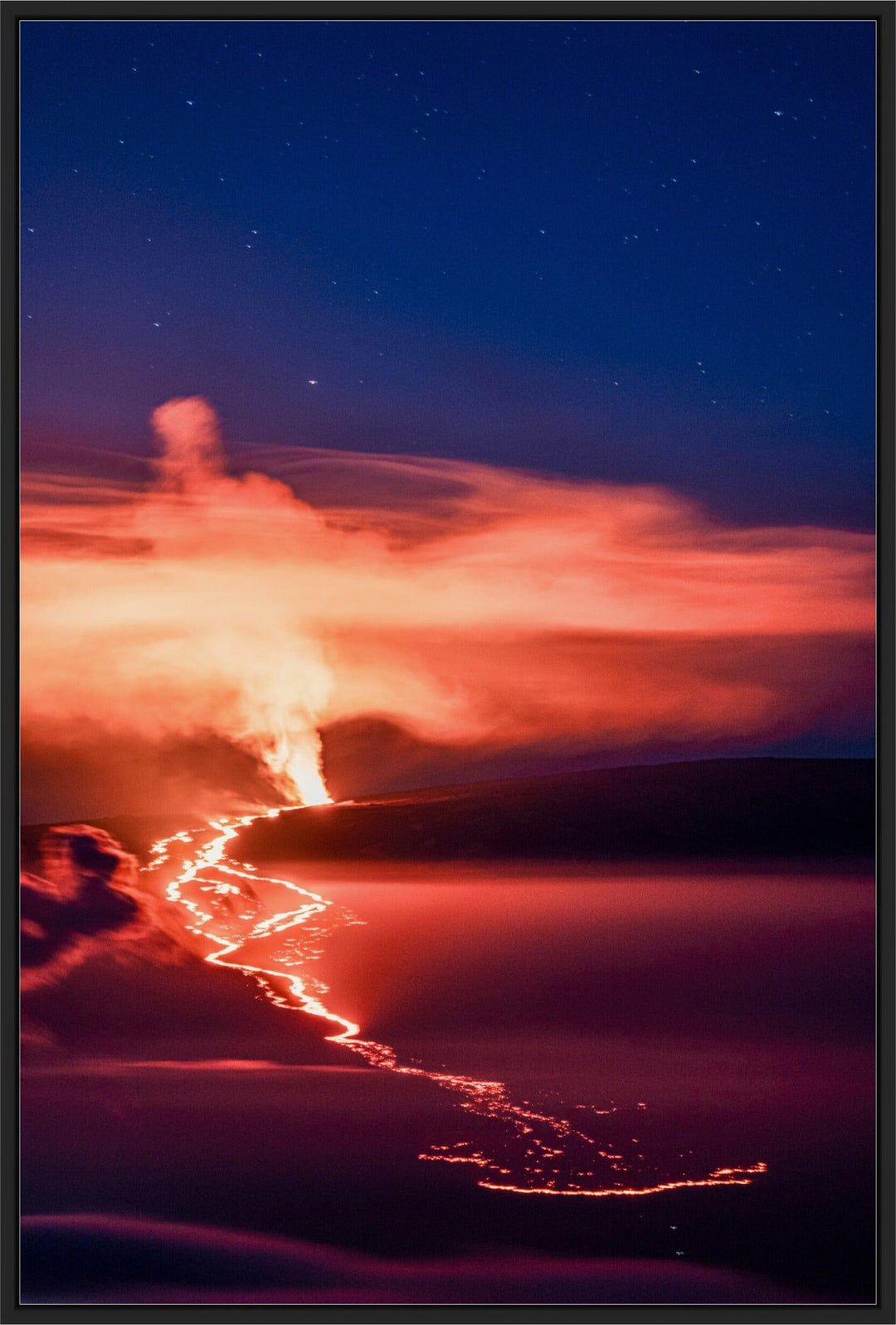 Nocturnal Inferno | Mauna Loa's 2022 Eruption - Maui Fine Art Collective - 3500-5500, 800-3500, Acrylic, Artwork, Best Wall Artwork, Big Island, black, blue, Canvas, clouds, Hawaii, Hawaii Island, Island, Lance Ehrecke, maui, Maui Hawaii Fine Art Photography, Maui Hawaii Wall Art, Mauna Loa, Metal, Mountains, New Moments, open-edition, orange, over-5500, Prints, Purple, size-16-x-24, size-24-x-36, size-40-x-60, Stars, Sunrise, vertical, Visual Artwork, yellow