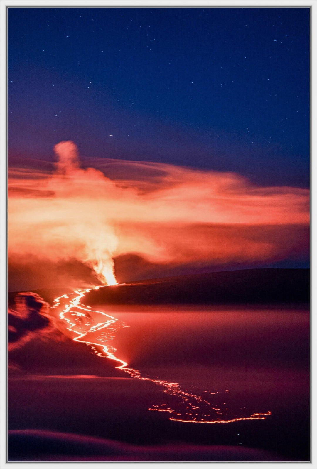 Nocturnal Inferno | Mauna Loa's 2022 Eruption - Maui Fine Art Collective - 3500-5500, 800-3500, Acrylic, Artwork, Best Wall Artwork, Big Island, black, blue, Canvas, clouds, Hawaii, Hawaii Island, Island, Lance Ehrecke, maui, Maui Hawaii Fine Art Photography, Maui Hawaii Wall Art, Mauna Loa, Metal, Mountains, New Moments, open-edition, orange, over-5500, Prints, Purple, size-16-x-24, size-24-x-36, size-40-x-60, Stars, Sunrise, vertical, Visual Artwork, yellow