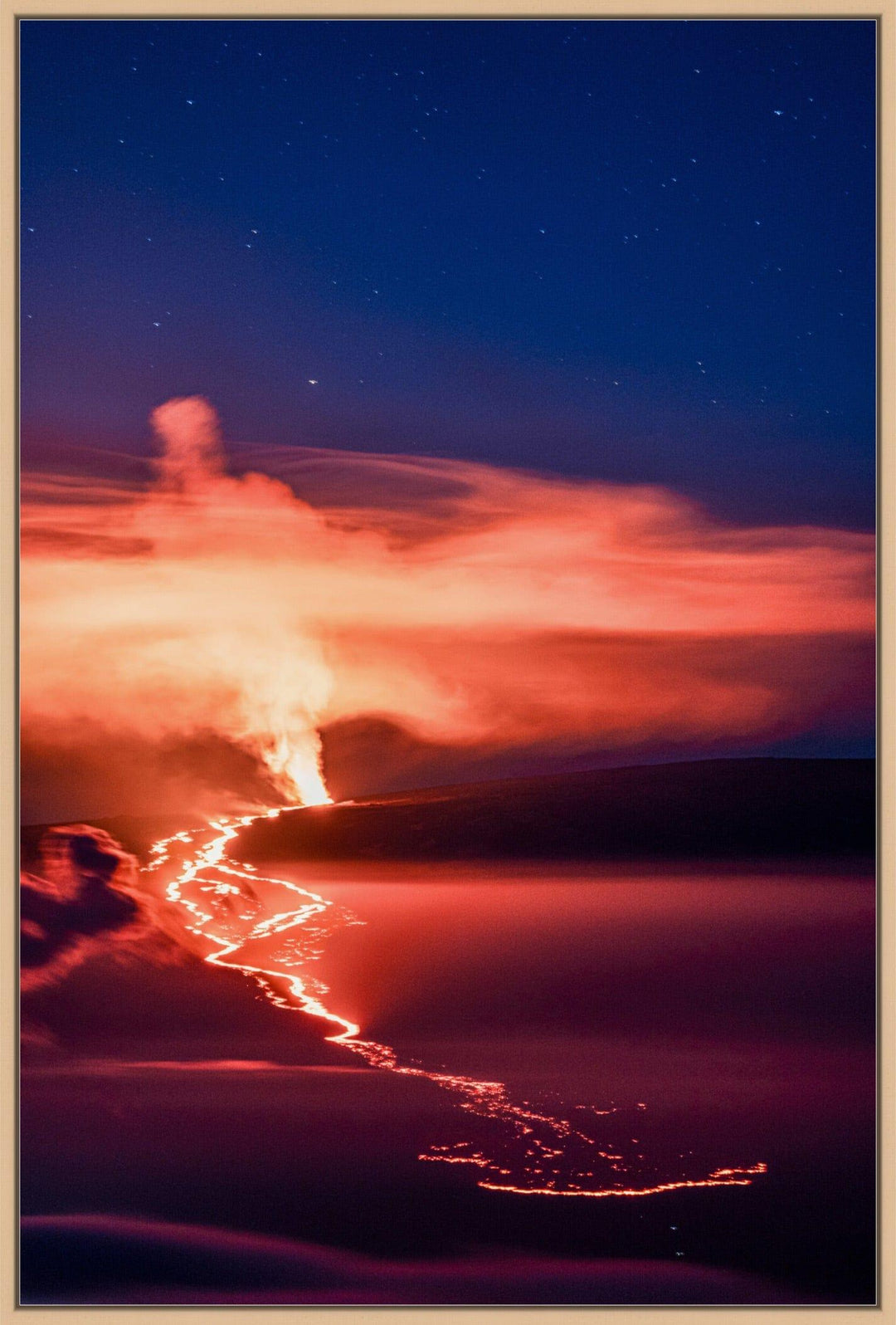 Nocturnal Inferno | Mauna Loa's 2022 Eruption - Maui Fine Art Collective - 3500-5500, 800-3500, Acrylic, Artwork, Best Wall Artwork, Big Island, black, blue, Canvas, clouds, Hawaii, Hawaii Island, Island, Lance Ehrecke, maui, Maui Hawaii Fine Art Photography, Maui Hawaii Wall Art, Mauna Loa, Metal, Mountains, New Moments, open-edition, orange, over-5500, Prints, Purple, size-16-x-24, size-24-x-36, size-40-x-60, Stars, Sunrise, vertical, Visual Artwork, yellow