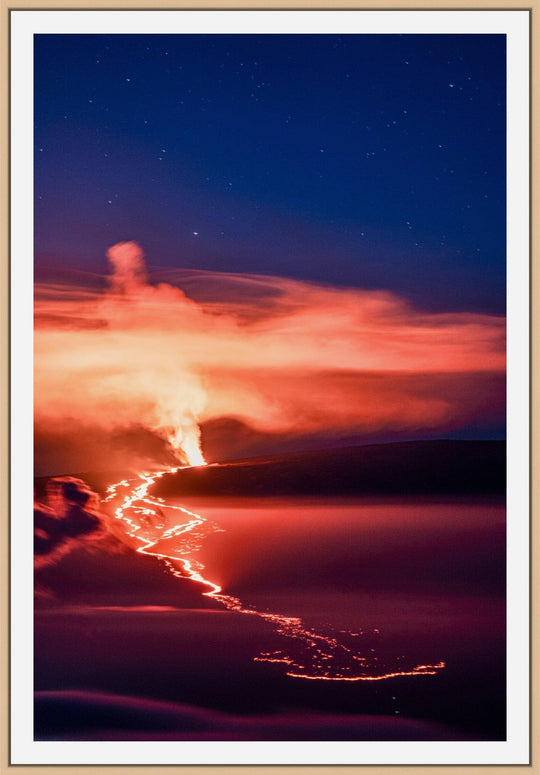 Nocturnal Inferno | Mauna Loa's 2022 Eruption - Maui Fine Art Collective - 3500-5500, 800-3500, Acrylic, Artwork, Best Wall Artwork, Big Island, black, blue, Canvas, clouds, Hawaii, Hawaii Island, Island, Lance Ehrecke, maui, Maui Hawaii Fine Art Photography, Maui Hawaii Wall Art, Mauna Loa, Metal, Mountains, New Moments, open-edition, orange, over-5500, Prints, Purple, size-16-x-24, size-24-x-36, size-40-x-60, Stars, Sunrise, vertical, Visual Artwork, yellow