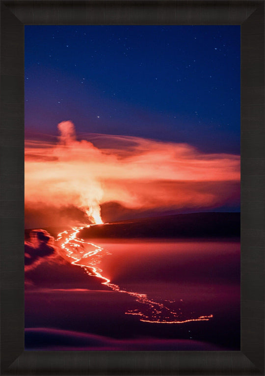 Nocturnal Inferno | Mauna Loa's 2022 Eruption - Maui Fine Art Collective - 3500-5500, 800-3500, Acrylic, Artwork, Best Wall Artwork, Big Island, black, blue, Canvas, clouds, Hawaii, Hawaii Island, Island, Lance Ehrecke, maui, Maui Hawaii Fine Art Photography, Maui Hawaii Wall Art, Mauna Loa, Metal, Mountains, New Moments, open-edition, orange, over-5500, Prints, Purple, size-16-x-24, size-24-x-36, size-40-x-60, Stars, Sunrise, vertical, Visual Artwork, yellow