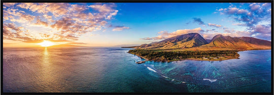 Olowalu Vibes - Maui Fine Art Collective - 3500-5500, 800-3500, aerial, beach, Best Moments, Best Sellers, Best Wall Artwork, black, blue, clouds, Coast, Cove, green, Hawaii, Island, Lance Ehrecke, maui, Maui Hawaii Fine Art Photography, Maui Hawaii Wall Art, ocean, olowalu, open-edition, orange, over-5500, panoramic, Reef, rocks, size-20-x-60, size-30-x-90, Water, waves, yellow