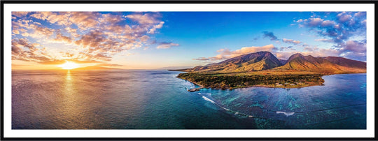 Olowalu Vibes - Maui Fine Art Collective - 3500-5500, 800-3500, aerial, beach, Best Moments, Best Sellers, Best Wall Artwork, black, blue, clouds, Coast, Cove, green, Hawaii, Island, Lance Ehrecke, maui, Maui Hawaii Fine Art Photography, Maui Hawaii Wall Art, ocean, olowalu, open-edition, orange, over-5500, panoramic, Reef, rocks, size-20-x-60, size-30-x-90, Water, waves, yellow