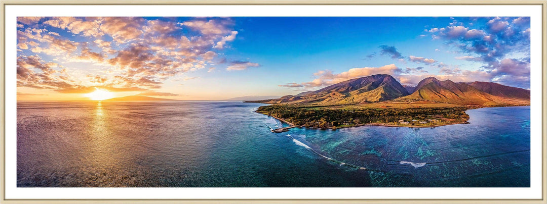 Olowalu Vibes - Maui Fine Art Collective - 3500-5500, 800-3500, aerial, beach, Best Moments, Best Sellers, Best Wall Artwork, black, blue, clouds, Coast, Cove, green, Hawaii, Island, Lance Ehrecke, maui, Maui Hawaii Fine Art Photography, Maui Hawaii Wall Art, ocean, olowalu, open-edition, orange, over-5500, panoramic, Reef, rocks, size-20-x-60, size-30-x-90, Water, waves, yellow