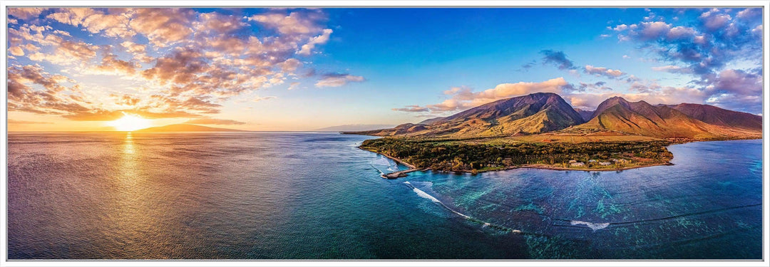 Olowalu Vibes - Maui Fine Art Collective - 3500-5500, 800-3500, aerial, beach, Best Moments, Best Sellers, Best Wall Artwork, black, blue, clouds, Coast, Cove, green, Hawaii, Island, Lance Ehrecke, maui, Maui Hawaii Fine Art Photography, Maui Hawaii Wall Art, ocean, olowalu, open-edition, orange, over-5500, panoramic, Reef, rocks, size-20-x-60, size-30-x-90, Water, waves, yellow