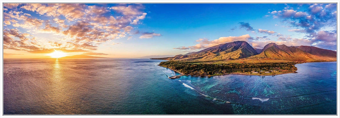 Olowalu Vibes - Living Moments Media - 3500-5500, 800-3500, aerial, beach, Best Moments, Best Sellers, Best Wall Artwork, black, blue, clouds, Coast, Cove, green, Hawaii, Island, maui, Maui Hawaii Fine Art Photography, Maui Hawaii Wall Art, ocean, olowalu, open-edition, orange, over-5500, panoramic, Reef, rocks, size-20-x-60, size-30-x-90, Water, waves, yellow
