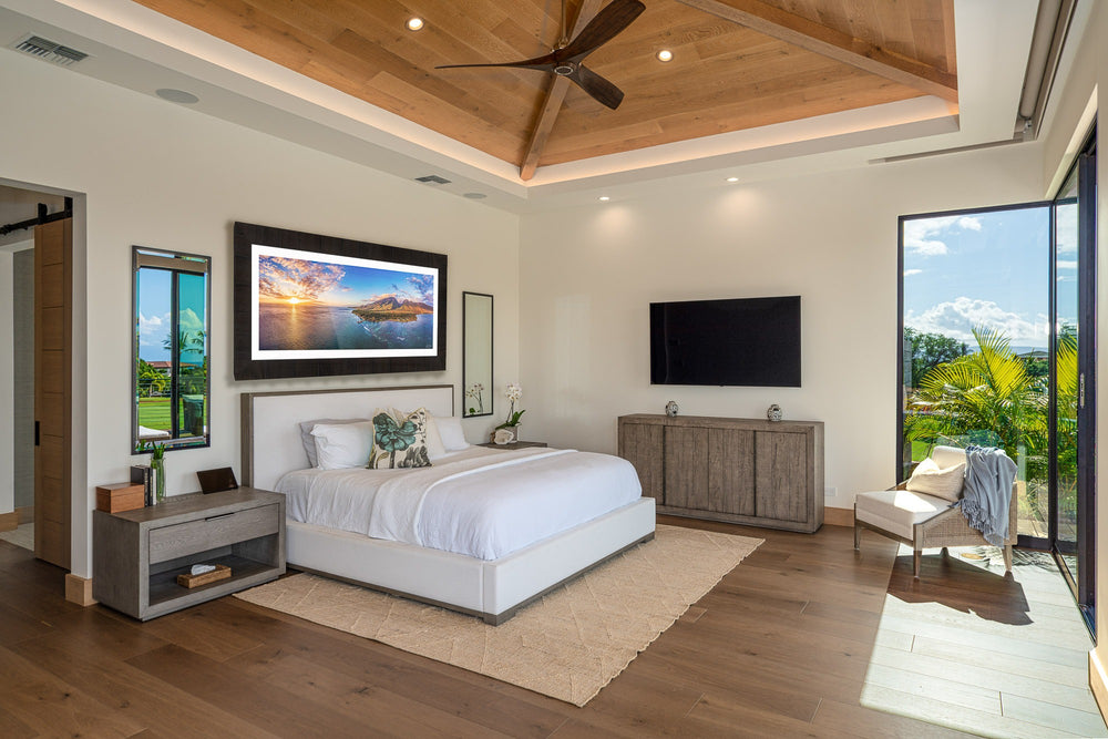 Olowalu Vibes Art-in-Place — Wailea bedroom, 20×60 gallery frame