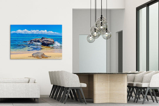 Perfect Nap - Maui Fine Art Collective - 3500-5500, 800-3500, beach, Best Wall Artwork, black, blue, clouds, Hawaii, horizontal, Island, lahaina, Lance Ehrecke, maui, Maui Hawaii Fine Art Photography, Maui Hawaii Wall Art, ocean, open-edition, over-5500, rocks, sand, size-16x-24, size-24-x-36, size-40-x-60, teal, Turtles, waves