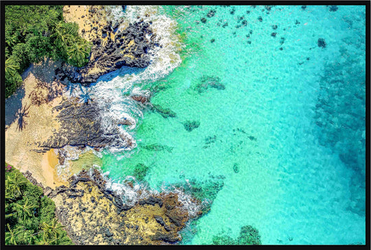 Secret Bay - Maui Fine Art Collective - 3500-5500, 800-3500, beach, Best Wall Artwork, blue, Cove, green, Hawaii, horizontal, Island, Lance Ehrecke, makena, maui, Maui Hawaii Fine Art Photography, Maui Hawaii Wall Art, new arrivals, New Moments, ocean, open-edition, over-5500, Palm Trees, palm-tree, Reef, rocks, sand, size-16x-24, size-24-x-36, size-32-x-52, size-40-x-60, teal, waves