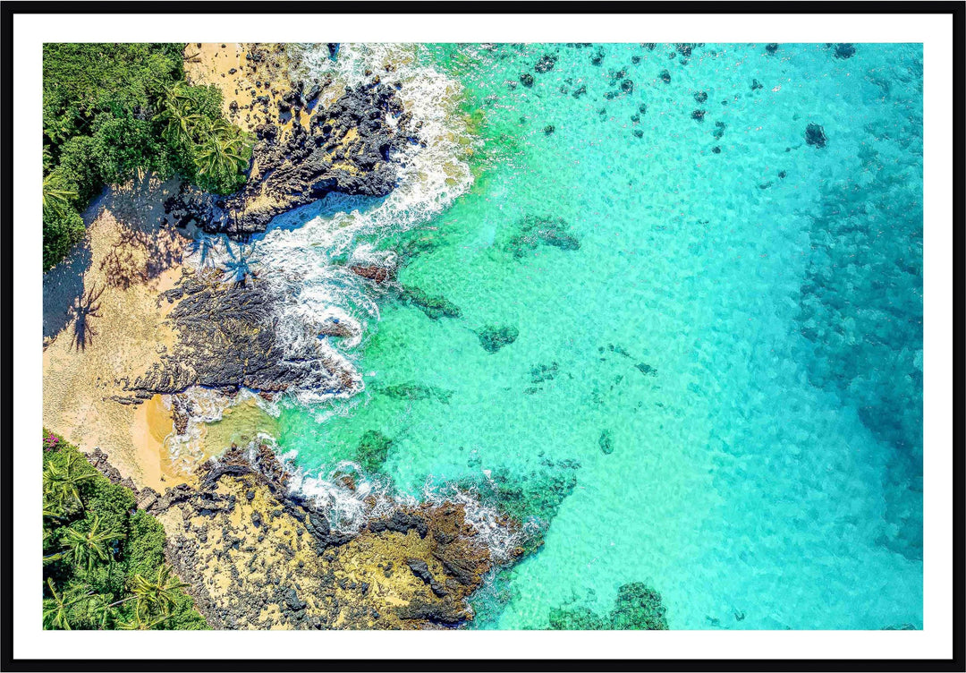 Secret Bay - Maui Fine Art Collective - 3500-5500, 800-3500, beach, Best Wall Artwork, blue, Cove, green, Hawaii, horizontal, Island, Lance Ehrecke, makena, maui, Maui Hawaii Fine Art Photography, Maui Hawaii Wall Art, new arrivals, New Moments, ocean, open-edition, over-5500, Palm Trees, palm-tree, Reef, rocks, sand, size-16x-24, size-24-x-36, size-32-x-52, size-40-x-60, teal, waves