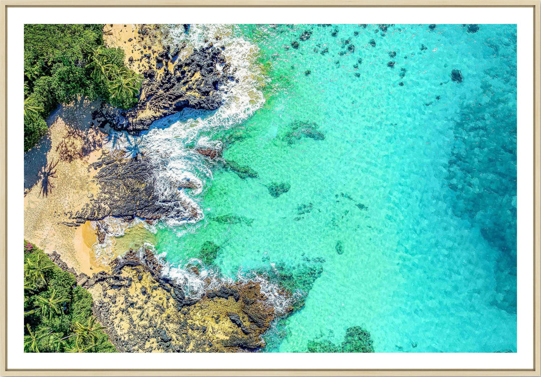 Secret Bay - Maui Fine Art Collective - 3500-5500, 800-3500, beach, Best Wall Artwork, blue, Cove, green, Hawaii, horizontal, Island, Lance Ehrecke, makena, maui, Maui Hawaii Fine Art Photography, Maui Hawaii Wall Art, new arrivals, New Moments, ocean, open-edition, over-5500, Palm Trees, palm-tree, Reef, rocks, sand, size-16x-24, size-24-x-36, size-32-x-52, size-40-x-60, teal, waves