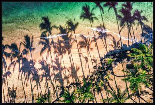 Shady Palms - Maui Fine Art Collective - 3500-5500, 800-3500, beach, Best Wall Artwork, Cove, green, Hawaii, horizontal, Island, kihei, Lance Ehrecke, maui, Maui Hawaii Fine Art Photography, Maui Hawaii Wall Art, ocean, open-edition, over-5500, Palm Trees, palm-tree, rocks, sand, size-16x-24, size-24-x-36, size-40-x-60, teal, waves