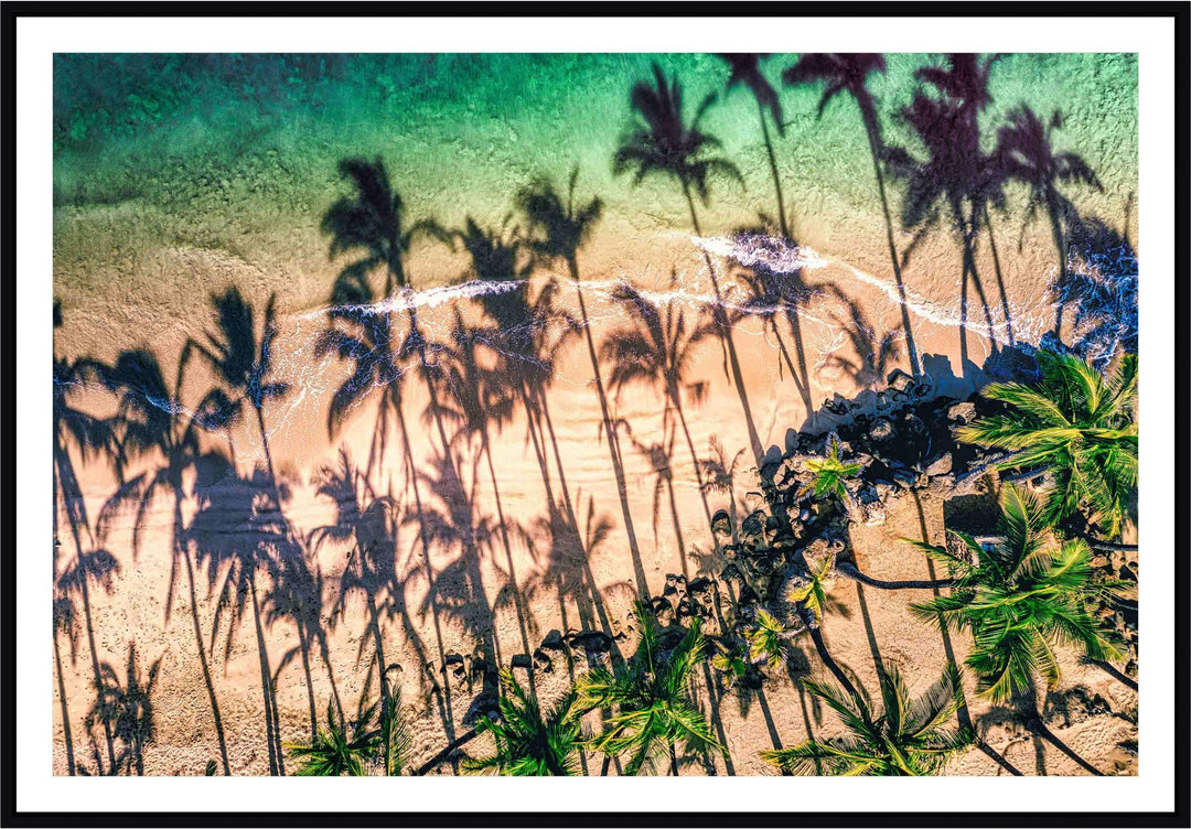 Shady Palms - Maui Fine Art Collective - 3500-5500, 800-3500, beach, Best Wall Artwork, Cove, green, Hawaii, horizontal, Island, kihei, Lance Ehrecke, maui, Maui Hawaii Fine Art Photography, Maui Hawaii Wall Art, ocean, open-edition, over-5500, Palm Trees, palm-tree, rocks, sand, size-16x-24, size-24-x-36, size-40-x-60, teal, waves