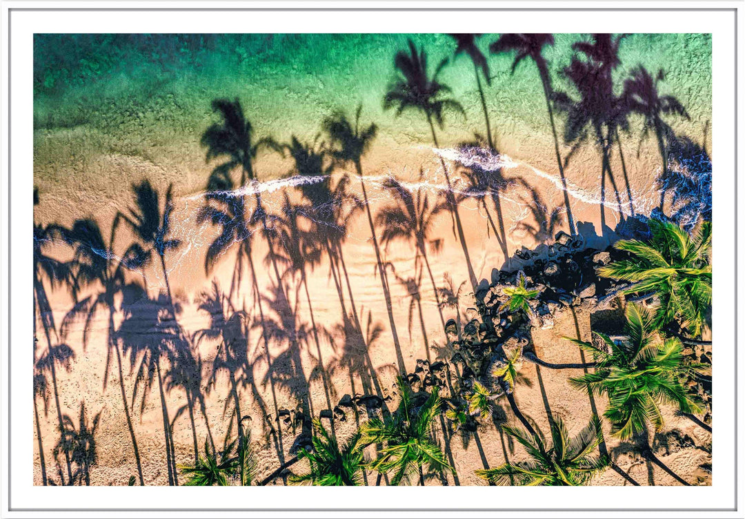 Shady Palms - Maui Fine Art Collective - 3500-5500, 800-3500, beach, Best Wall Artwork, Cove, green, Hawaii, horizontal, Island, kihei, Lance Ehrecke, maui, Maui Hawaii Fine Art Photography, Maui Hawaii Wall Art, ocean, open-edition, over-5500, Palm Trees, palm-tree, rocks, sand, size-16x-24, size-24-x-36, size-40-x-60, teal, waves