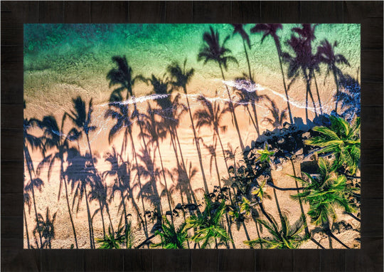 Shady Palms - Maui Fine Art Collective - 3500-5500, 800-3500, beach, Best Wall Artwork, Cove, green, Hawaii, horizontal, Island, kihei, Lance Ehrecke, maui, Maui Hawaii Fine Art Photography, Maui Hawaii Wall Art, ocean, open-edition, over-5500, Palm Trees, palm-tree, rocks, sand, size-16x-24, size-24-x-36, size-40-x-60, teal, waves