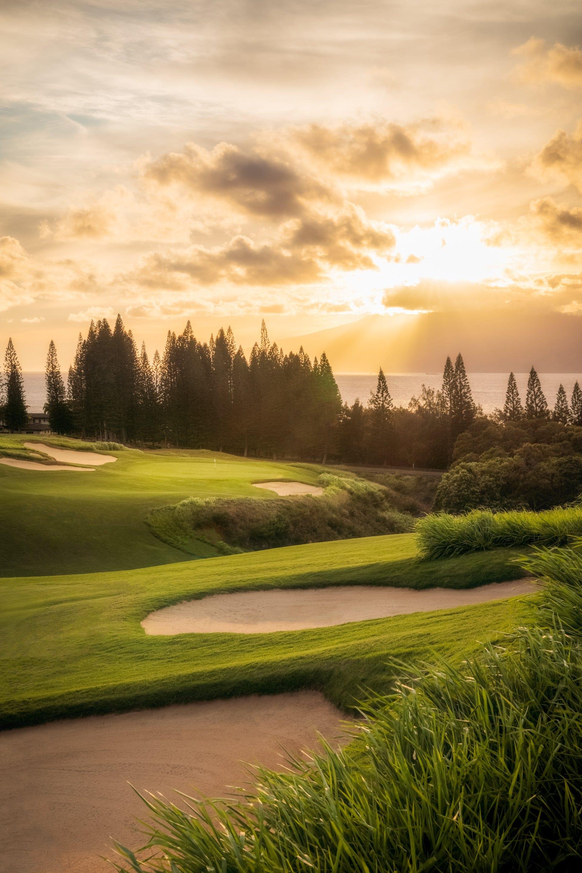 Sunset's Gateway - Maui Fine Art Collective - 3500-5500, 800-3500, Acrylic, Artwork, Best Wall Artwork, Canvas, Golf, Golf Course, Hawaii, Hole 1, Island, Kapalua, Kapalua Golf, Lance Ehrecke, maui, Maui Hawaii Fine Art Photography, Maui Hawaii Wall Art, Metal, open-edition, over-5500, Plantation Course, Prints, size-16-x-24, size-24-x-36, size-40-x-60, vertical, Visual Artwork