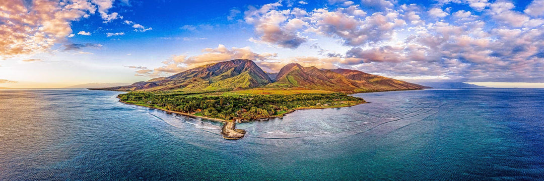 The Landings - Maui Fine Art Collective - 3500-5500, 800-3500, aerial, beach, Best Wall Artwork, black, blue, clouds, green, Hawaii, Island, Lance Ehrecke, maui, Maui Hawaii Fine Art Photography, Maui Hawaii Wall Art, ocean, olowalu, open-edition, over-5500, panoramic, Reef, rocks, sand, size-20-x-60, size-30-x-90, teal, Water, waves