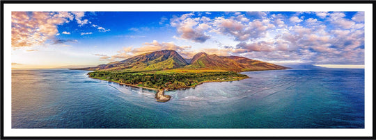 The Landings - Maui Fine Art Collective - 3500-5500, 800-3500, aerial, beach, Best Wall Artwork, black, blue, clouds, green, Hawaii, Island, Lance Ehrecke, maui, Maui Hawaii Fine Art Photography, Maui Hawaii Wall Art, ocean, olowalu, open-edition, over-5500, panoramic, Reef, rocks, sand, size-20-x-60, size-30-x-90, teal, Water, waves