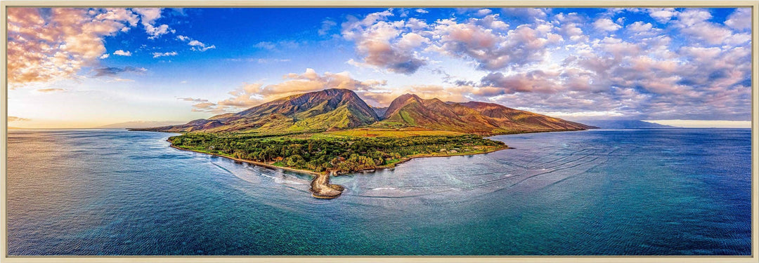 The Landings - Maui Fine Art Collective - 3500-5500, 800-3500, aerial, beach, Best Wall Artwork, black, blue, clouds, green, Hawaii, Island, Lance Ehrecke, maui, Maui Hawaii Fine Art Photography, Maui Hawaii Wall Art, ocean, olowalu, open-edition, over-5500, panoramic, Reef, rocks, sand, size-20-x-60, size-30-x-90, teal, Water, waves