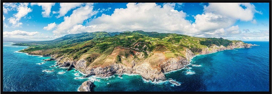 Waihee Wonders - Maui Fine Art Collective - 3500-5500, 800-3500, aerial, Best Wall Artwork, blue, clouds, Coast, green, Hawaii, Island, Lance Ehrecke, maui, Maui Hawaii Fine Art Photography, Maui Hawaii Wall Art, new arrivals, New Moments, ocean, open-edition, over-5500, panoramic, size-20-x-60, size-30-x-90, teal, Waihee, Water, waves