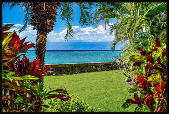 Wonderful Window - Maui Fine Art Collective - 3500-5500, 800-3500, Best Wall Artwork, blue, green, Hawaii, horizontal, Island, lahaina, Lance Ehrecke, maui, Maui Hawaii Fine Art Photography, Maui Hawaii Wall Art, ocean, open-edition, over-5500, Palm Trees, palm-tree, rocks, size-16x-24, size-24-x-36, size-40-x-60, teal, waves